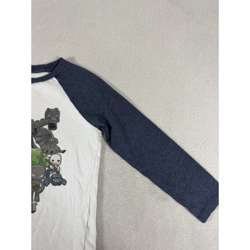 Old Navy Minecraft Graphic Raglan Long Sleeve T-Shirt Boys Size S 6-7 Blue Gray